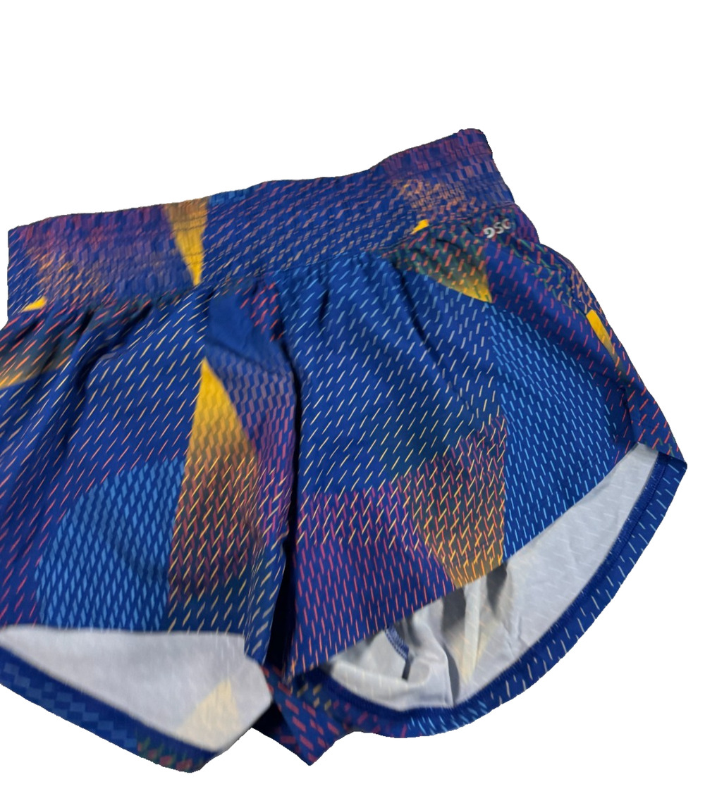 DSG Women's Stride High Rise Running Shorts Built In Brief Size Small Blue Print
